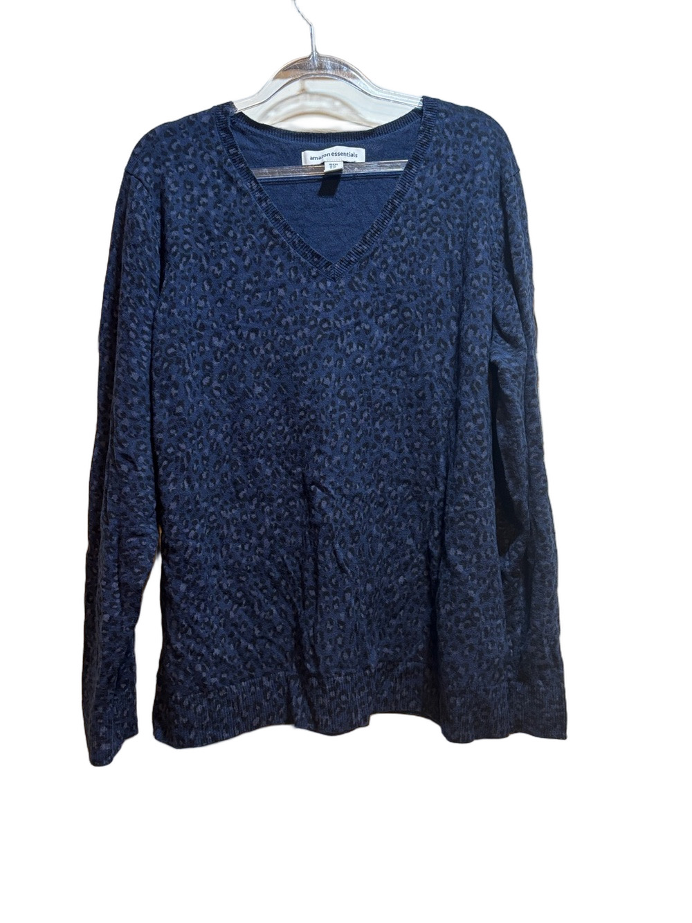 Amazon Essentials Navy V-Neck Leopard Jacquard Pullover Sweater size XXL GUC